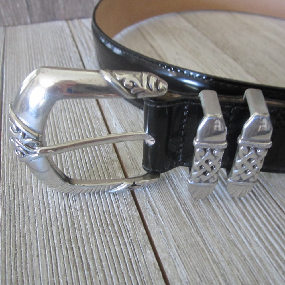 NEW - Brighton - Smooth Black Leather with Silver Celtic Themed Buckle - Size M